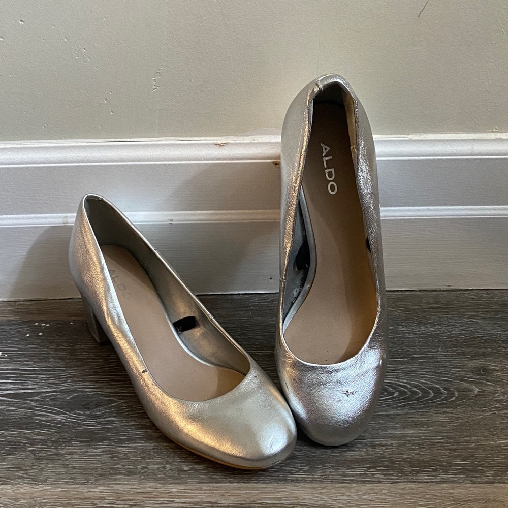 Silver block heel shoes